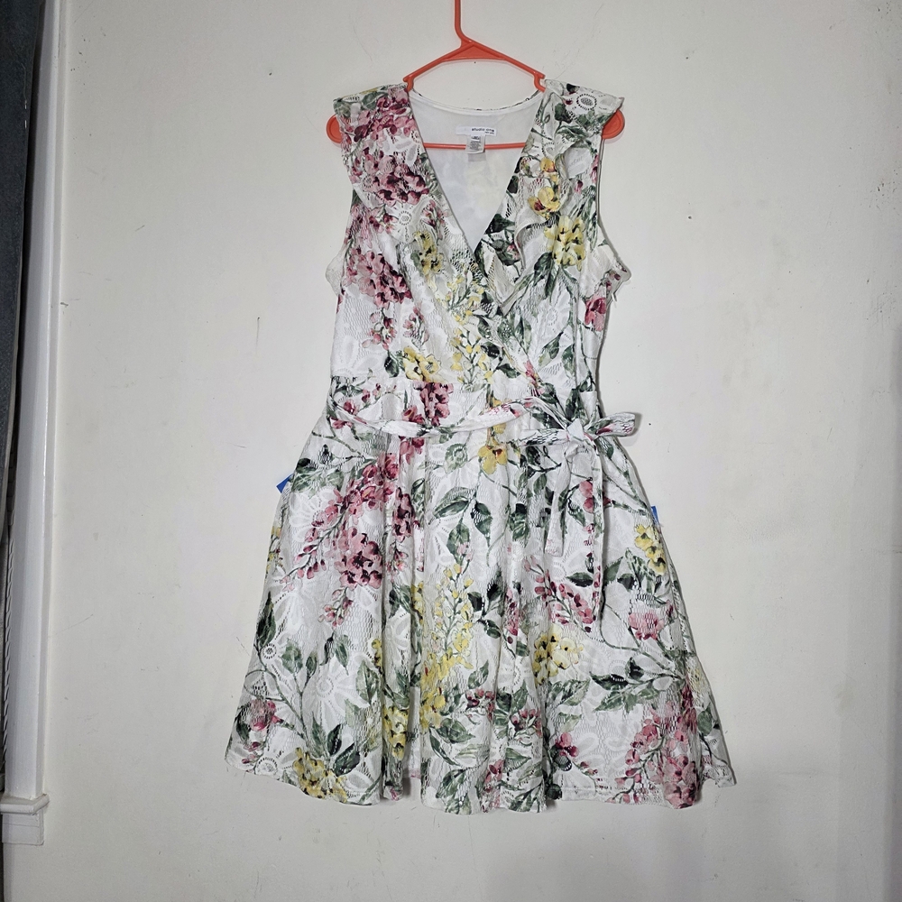 Charming Floral Wrap Dress Women - White with Pink and Green Accents